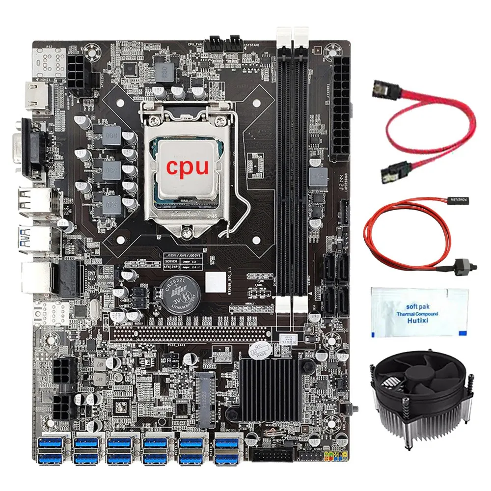 

12 GPU B75 Mining Motherboard+CPU+Cooling Fan+Thermal Grease+Switch Cable+SATA Cable 12 USB3.0 Slot LGA1155 DDR3 SATA3.0