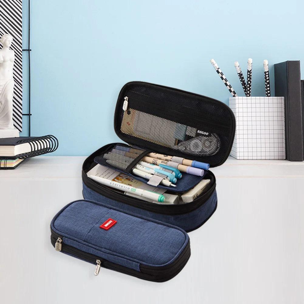 

Разноцветная двухслойная шкатулка для карандашей с молнией и большой емкостью, искусственные холщовые офисные принадлежности, чехол для м...