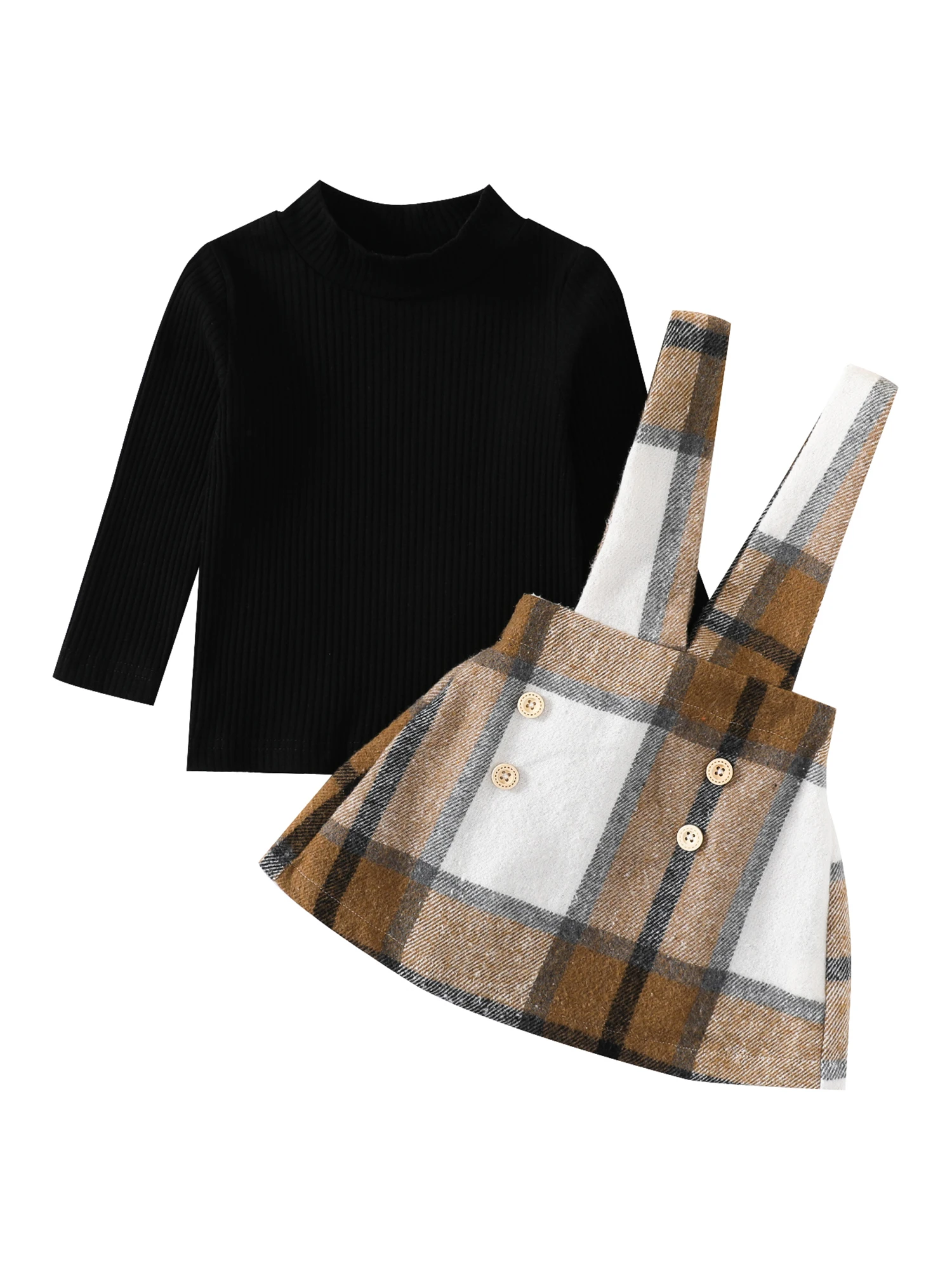 

Вязаный свитер с высоким воротником для маленьких девочек, футболка с длинным рукавом, топы, платье на бретелях, юбка, комплект осенних нарядов