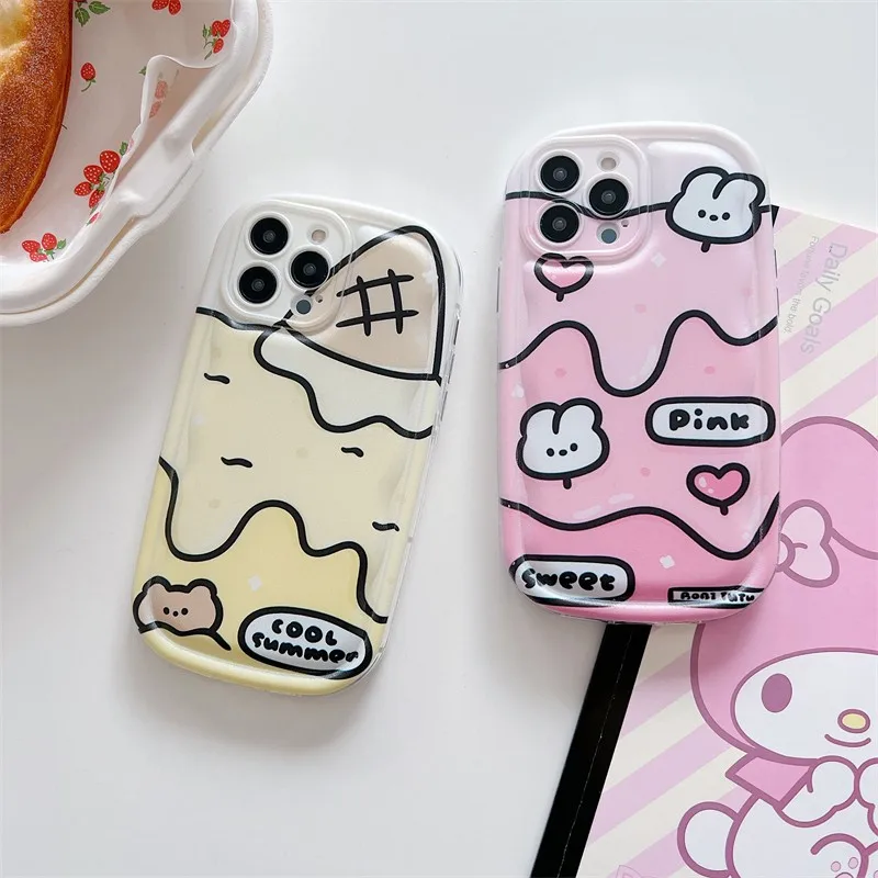 

Cute Three-dimensional Animal Rabbit Ice Cream Girl Phone Cover Case For Iphone 14 13 12 11 Pro Max Anti-fall Soft Coque Fundas