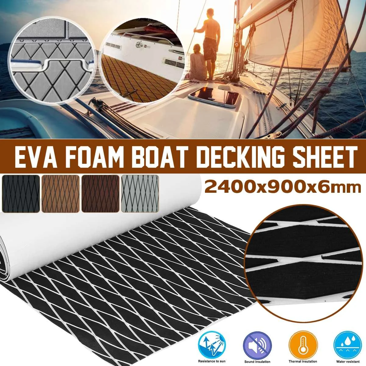 2400*900*6 мм EVA пенопластовый коврик из искусственного тика для лодки коричневый