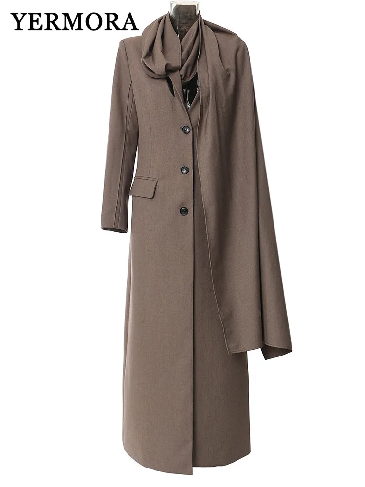 YERMORA коричневый шарф с воротником-шарфом элегантный длинный плащ для женщин
