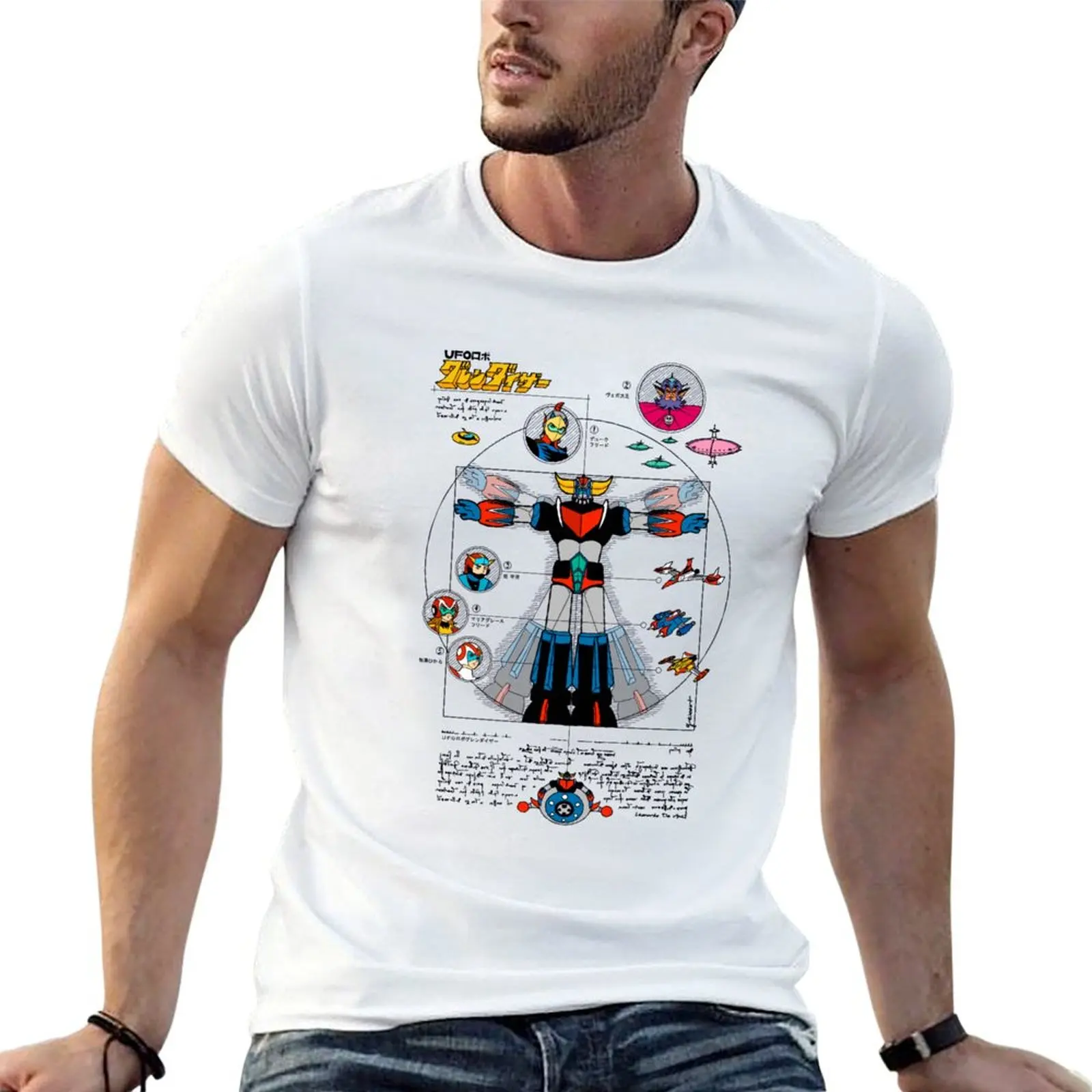 Фото Футболка 189b Grendizer DaVinci Color, футболки с принтами, хлопковые футболки, мужские футболки из 100% хлопка, мужская однотонная футболка №1