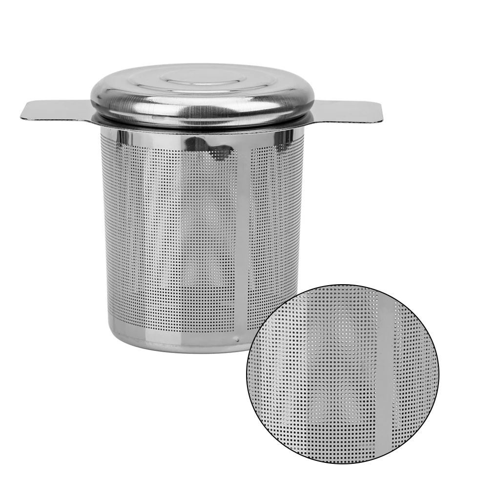 

Tea Infuser with Lid Herb Filter Double Handle Leaf Strainer Teapot Drinking Hanging Tools Accessories for Cafe