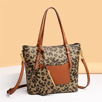 leopard contrast womens bag new vintage bag european and american atmosphere commuter large leather bag mother bag
