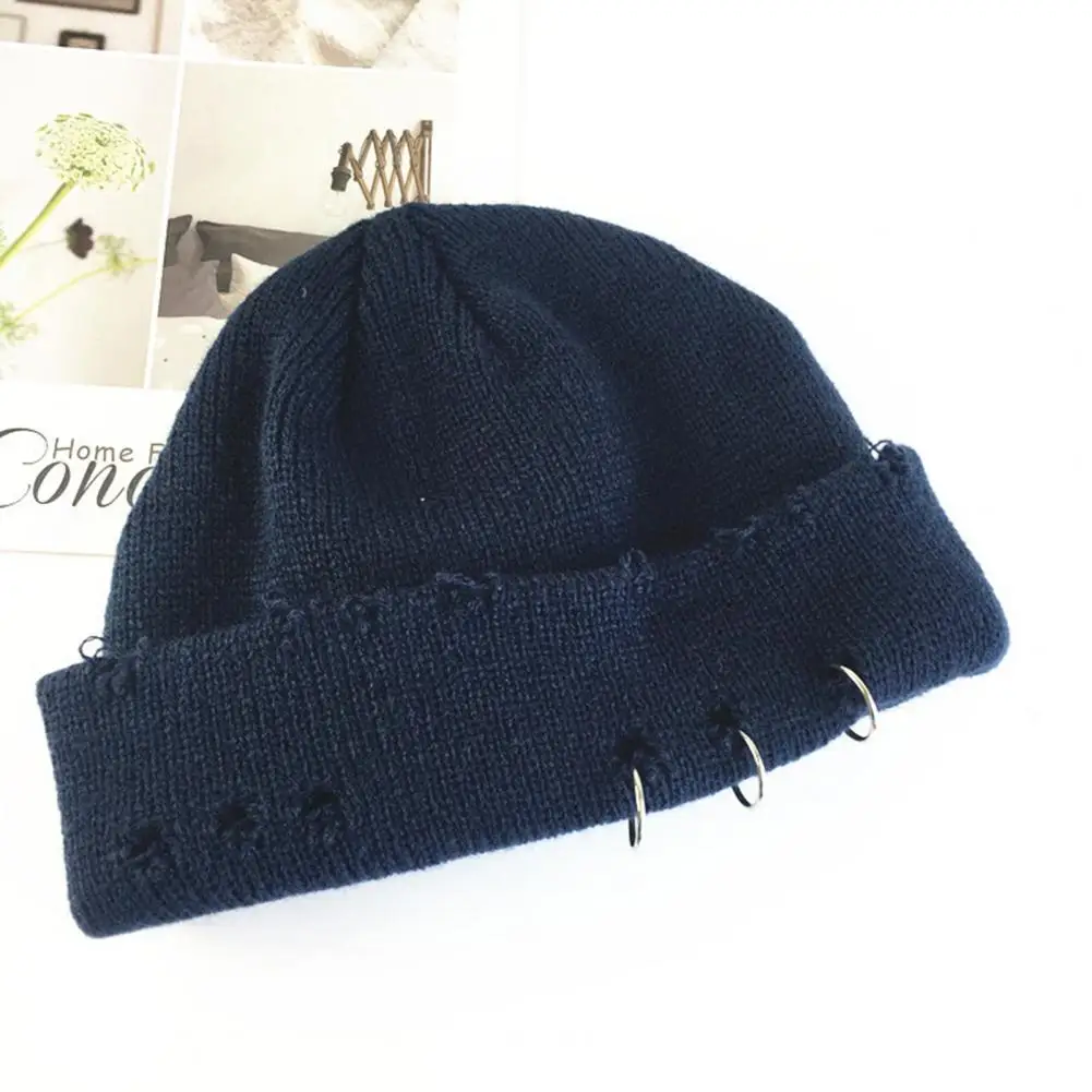 

Comfortable Chic Hip-Hop Ring Fur Winter Unisex Cap with Holes Breathable Beanie Cap Windproof for Travel