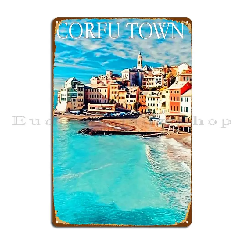 Фото Плакат с металлической табличкой Corfu Town на заказ, настенная пещера, забавный винтажный бар, жестяная вывеска, постер №1