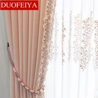 new light luxury pink girl princess style embroidered lace stitching curtains for living room bedroom balcony finished product