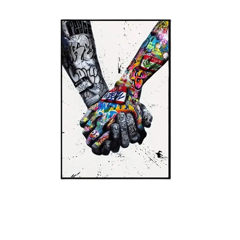 

Street Graffiti Art Canvas Painting Lover Hands Wall Poster and Prints Creativity Wall Picture for Living Room Unique Decoration