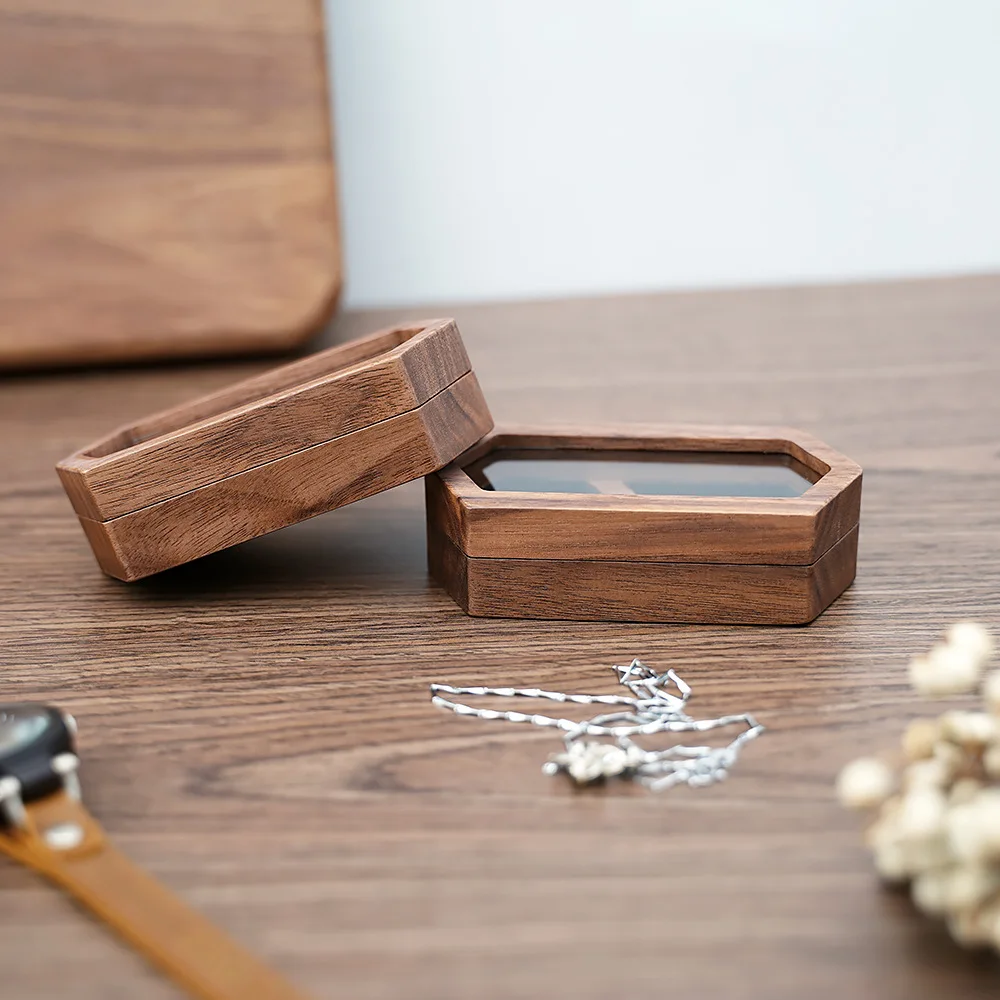 Wooden Clear Lid Jewelry Box Double Grid Jewellery Case Wedding Display Jewelry Storage Organizer Earring Ring Necklace Gift Box