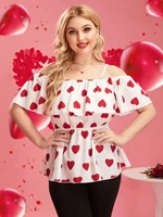 earo heart print tops womens off shoulder ruffles blouses 2022 summer plus size 4xl casual t shirts large oversized camisoles