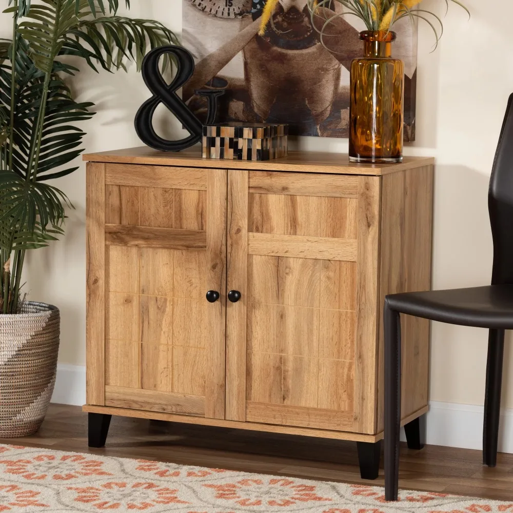 

Baxton Studio Glidden Modern and Contemporary Oak Brown Finished Wood 2-Door Shoe Storage Cabinet