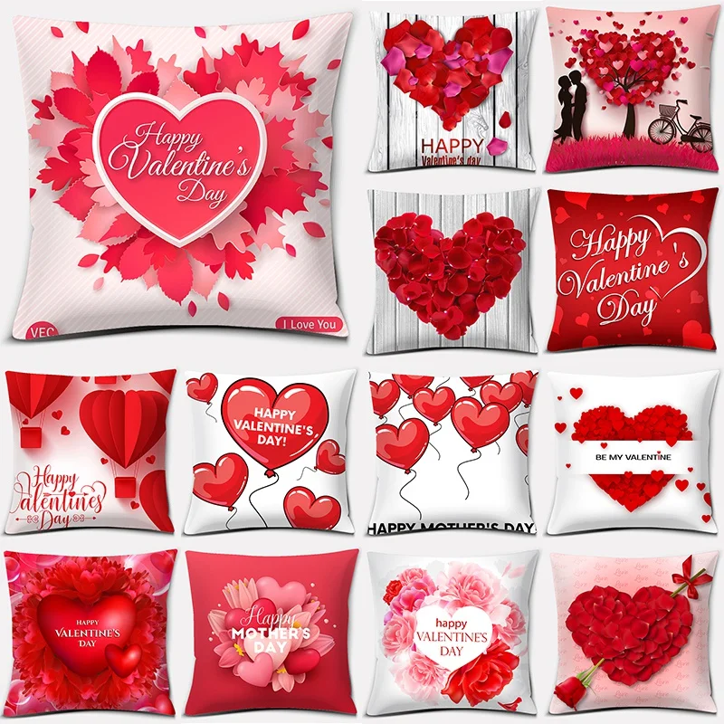 

Square Decoration Pillow Cover Valentine's Day Rose Romantic Love Pattern Pillow Cover Living Room Sofa Cushion Cover