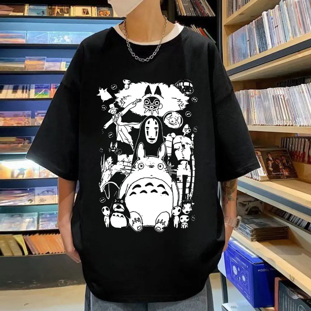 

Japan Anime Spirit Away Totoro Print T-shirt Studio Ghibli No Face Man T-shirts 2023 Summer High Quality Fashion T Shirts Unisex