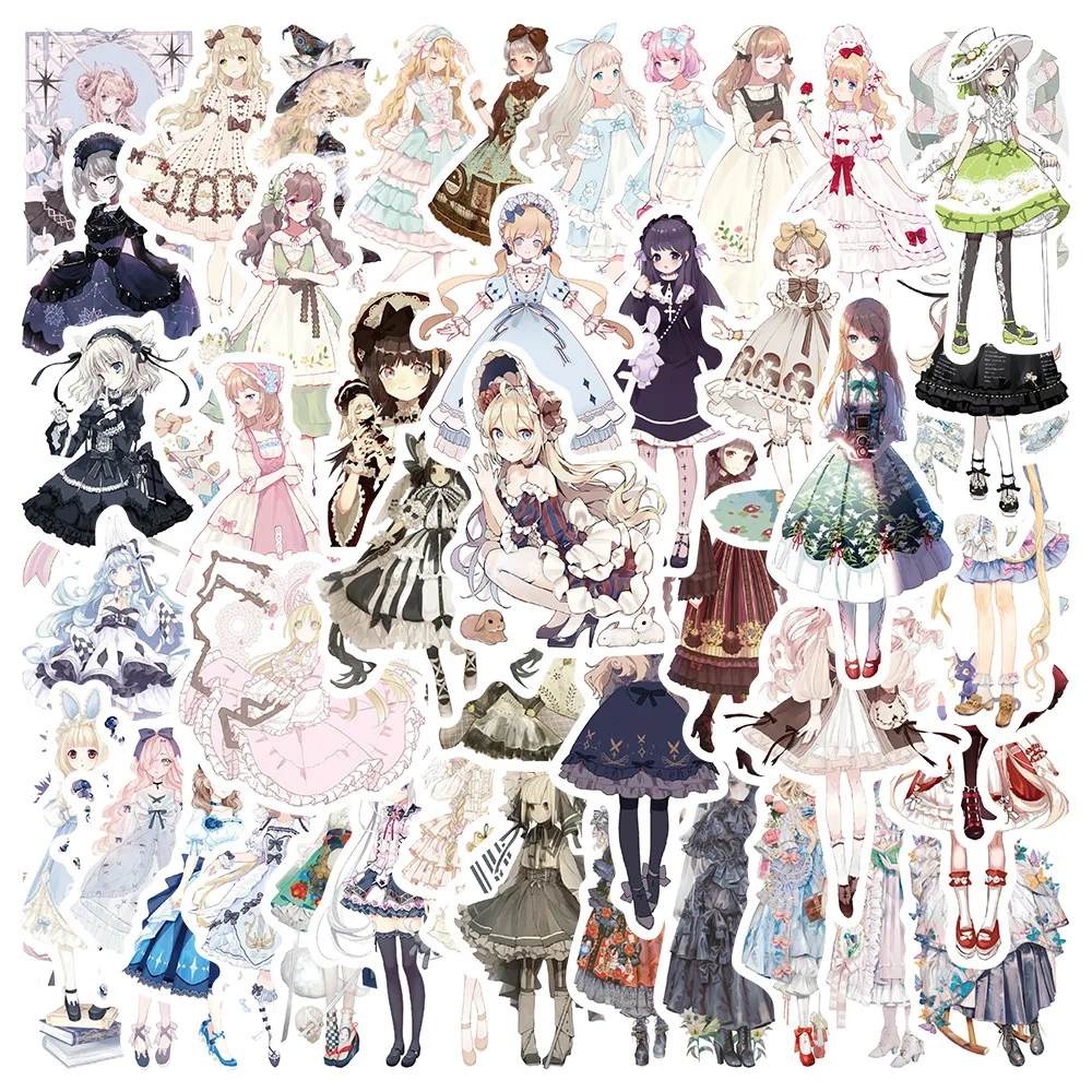 

10/30/50pcs Goth Girl Lolita Girl Stickers Lolita Dress Graffiti Sticker for DIY Stationery Luggage Laptop Phone Bicycle Sticker