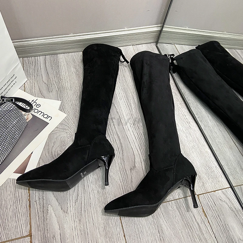 

Autumn Winter Shoes Women High Quality Winter Warm Over Knee Long Boots Fashion Thin High Heels Women Pointed Toe Slim Shoes