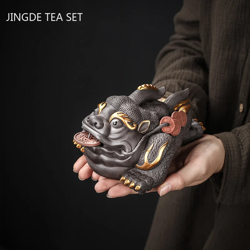 

Чайная фигурка на удачу, украшения для чая из фиолетовой глины, аксессуары для бутикового чайного столика, настольная скульптура, ремесла, у...