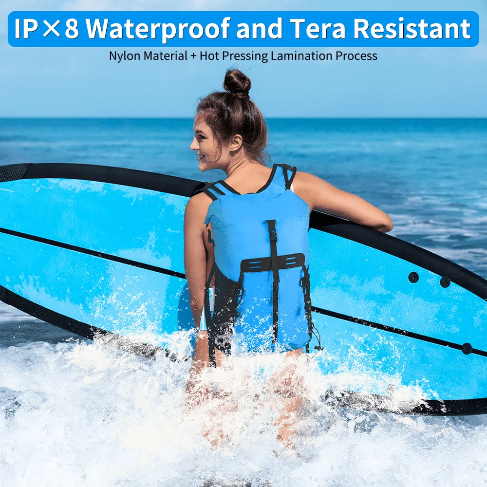 Waterproof Dry Bags Set of 3 Adjustable Shoulder Strap 20L Floating Dry Backpack Compression Sack with Cellphone Phone Waist Bag