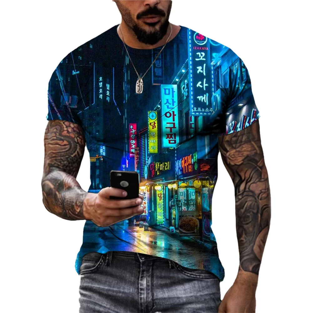 

Футболка мужская оверсайз с коротким рукавом, модная Повседневная Удобная рубашка с 3D-принтом в городском стиле, с рисунком, лето