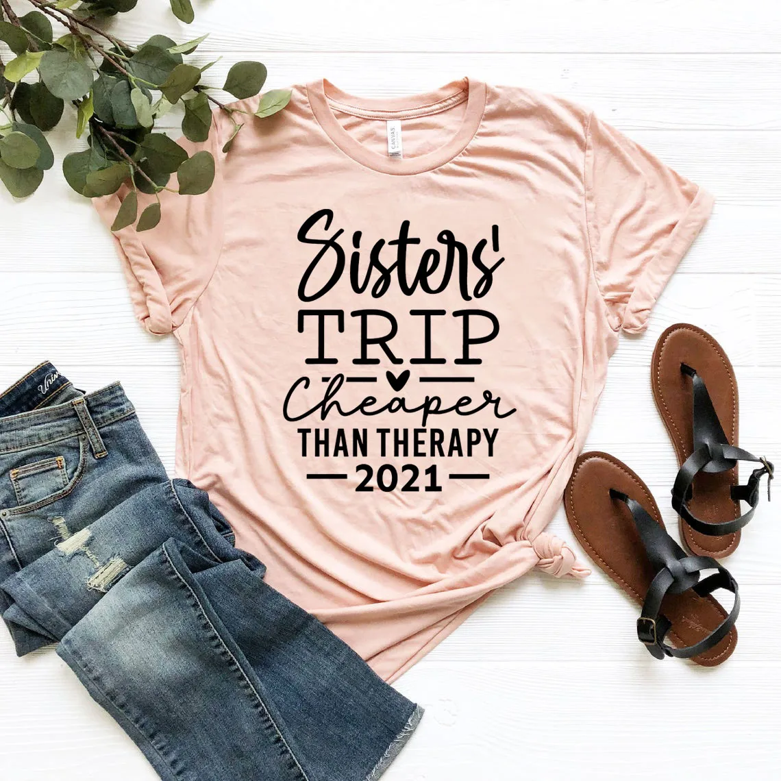 

Sisters Trip Cheaper Than Therapy Shirt Vacation T-Shirt Gift for Sister Summer Women Trip Tees Casual Plus Size Tops