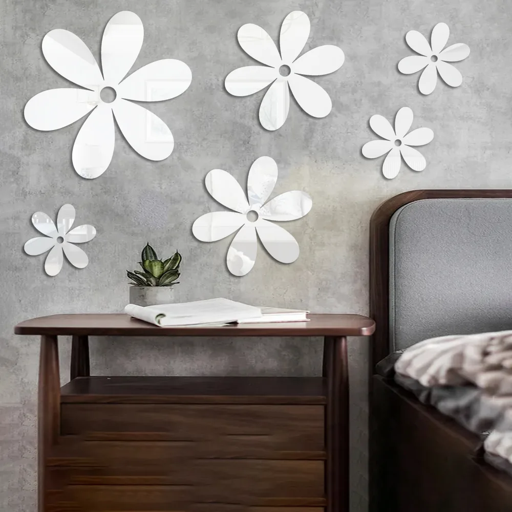 

Flower Acrylic Mirror 3D Wall Stickers DIY Removable Self Adhesive Mirror for Living Room Bedroom Bathroom Dorm Home Decoration