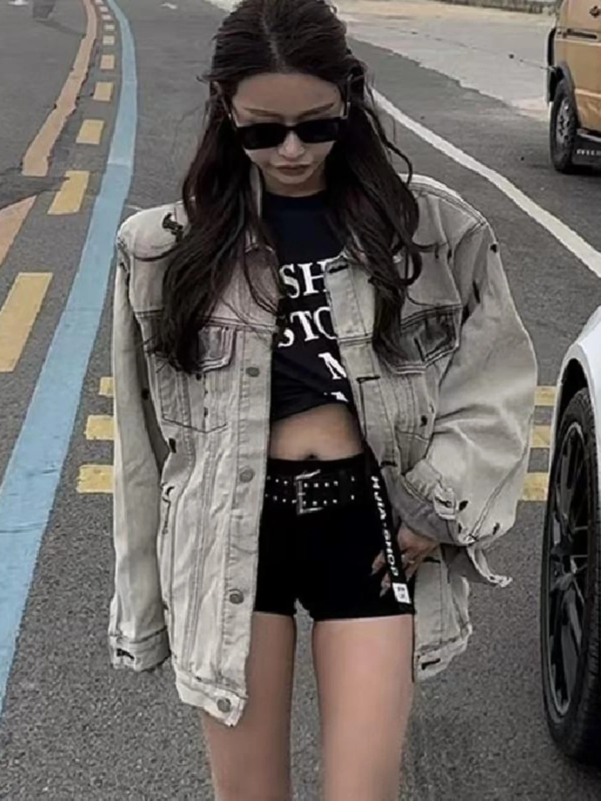 K-sle рваная джинсовая верхняя одежда весна 2023 новая женская модная потертая с