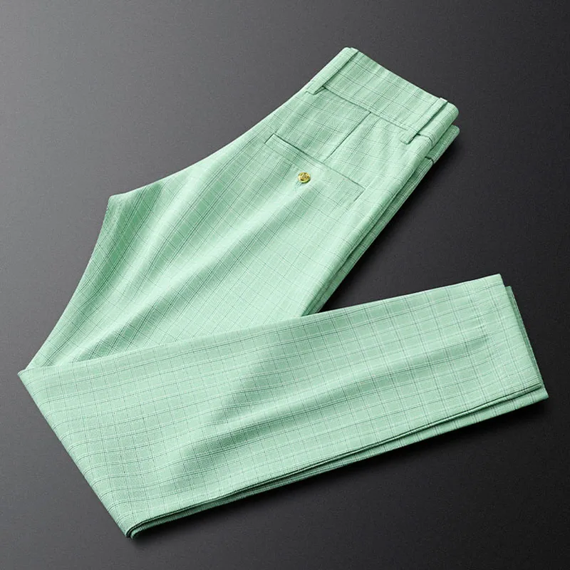 Green casual business pants men's summer small feet high-end men's non-ironing thin style small trousers
