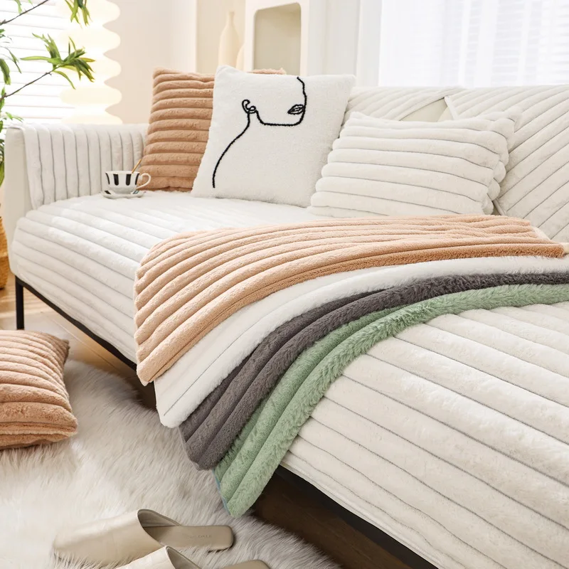 

Modern Solid Color Sofa Cushion Thicken Quilted Stripe Anti-slip Sofa Covers for Living Room Couch Cover Backrest Armrest Towel