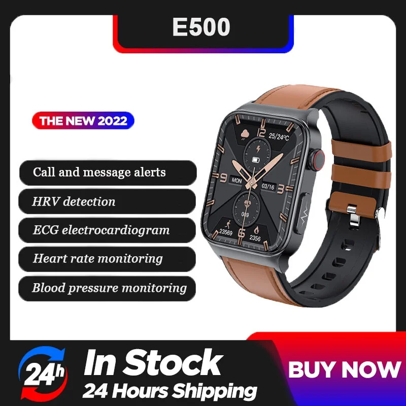 

New E500 Blood Glucose Smart Watch ECG Monitoring Blood Pressure Body Temperature Smartwatch Men IP68 Waterproof Fitness Tracker