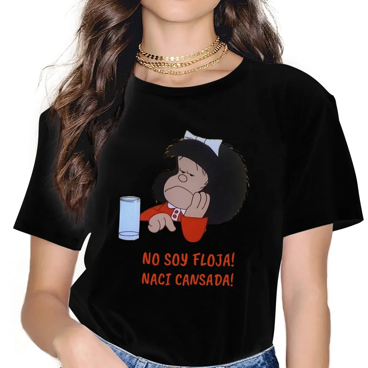 

No Soy Floja Naci Cansada Anime Mafalda Women T Shirt Fibre Fashion Crewneck Polyester TShirt