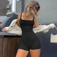 Sexy Romper Woman Backless Slim Push Up Casual Jumpsuit Solid Square Neck Playsuits Club Streetwear 5