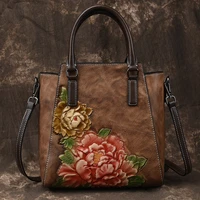 retro embroidery women leather bucket bag 2022 new chinese style handmade vintage shoulder crossbody bags