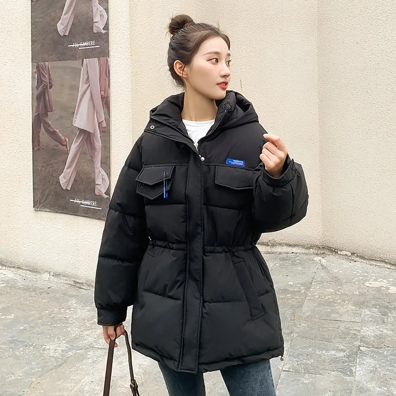2022 Winter New Loose Cotton Coat Women's Mid-length Student Coat Waist Thin and Thick Bread Coat Cotton Coat