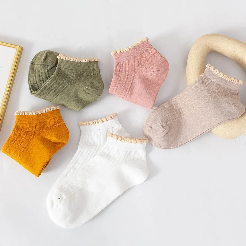 5 Pairs/Lot Cartoon Cute Cotton Low Sock Women Summer College Style Ankle Short Socks Girls Casual Breathable Street Thin Socks