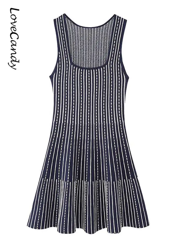 

Women Fashion Striped Printed Pleated Dresses Vintage O Neck Sleeveless Female Dresses Sexy Holiday Clubwear Ladies Vestidos