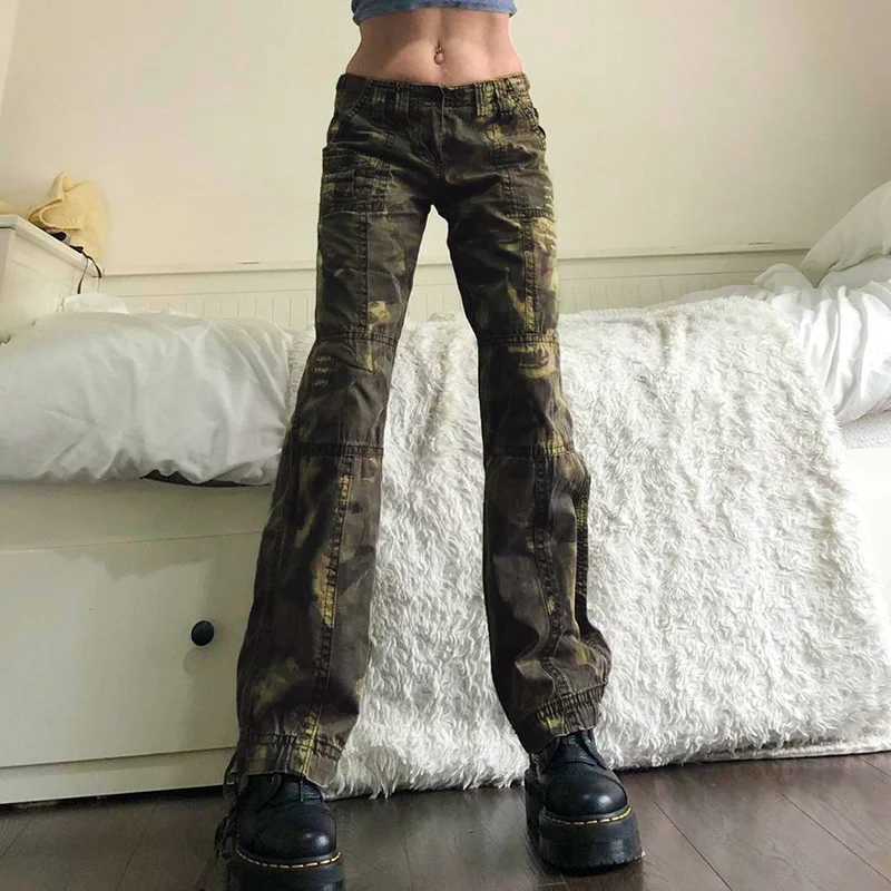 BF Style Clothing Manufacturers Custom Distressed Low Rise Militaru Army Camouflage Hunting Camo Cargo Pants Women Jeans