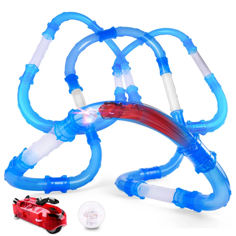 

Remote Control Speed Pipes Racing Track Car Toys Flash Light DIY Building Tube Set Kids Pipes Racing RC Car For Children Gift