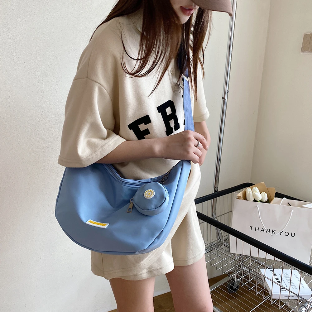 

Модные сумки-Хобо через плечо для мужчин и женщин, нейлоновый мессенджер на молнии, однотонный уличный спортивный дорожный кошелек для поку...