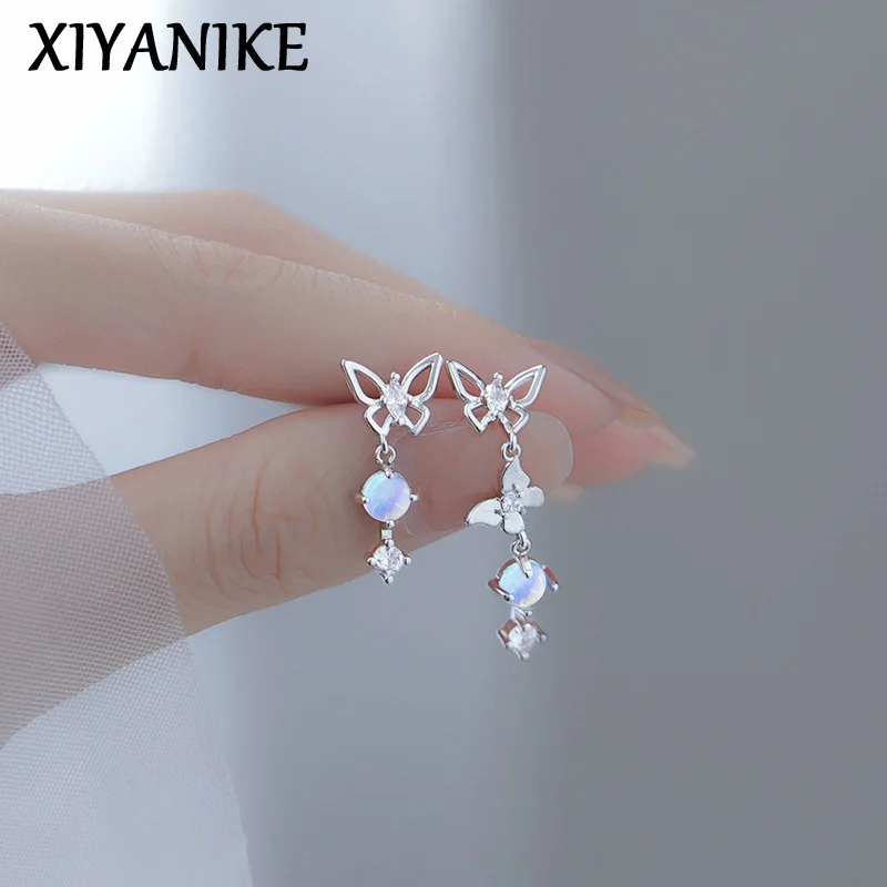 Асимметричные серьги Xiyanike с бабочкой и лунным камнем