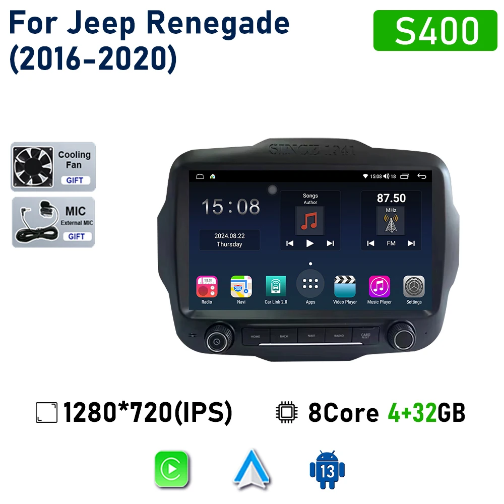 

9-дюймовый Android-экран для Jeep Renegade 2016-2020, мультимедийный плеер, GPS-навигация, Android-автомобильный радиоприемник Carplay AA