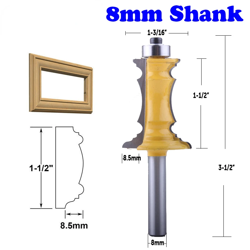 

CHWJW 1pc 8mm Shank 1-1/2 Miter Frame Molding Router Bit Line Knife Door Knife Tenon Cutter For Woodworking Tools