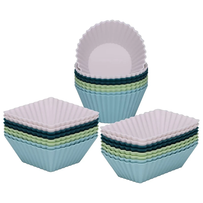 

24Pack Silicone Cupcake Liners Reusable Baking Cups 3 Shapes Muffin Liners Pastry Cake Molds, Lunch Box Dividers