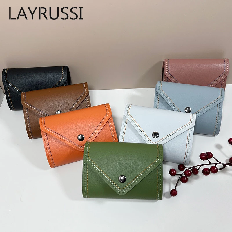 

LAYRUSSI PU Leather Simple Card Wallet And Card Holder Women Press Button Lock Credit Card Purse Female Large Capacity Wallet