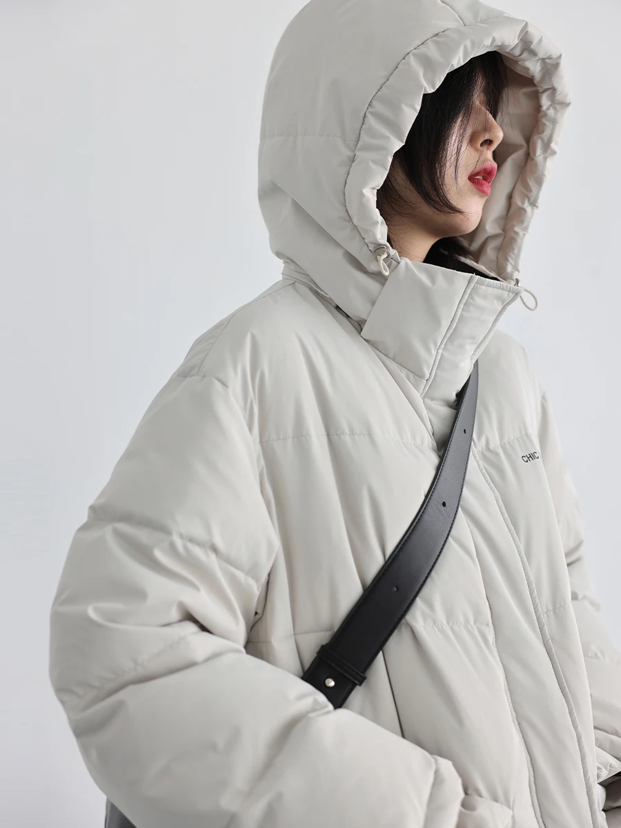 CHIC VEN Women's Down Coat Contrast Collar Solid Thick Detachable Hooded 90 White Duck Down Down Jacket Winter 2022