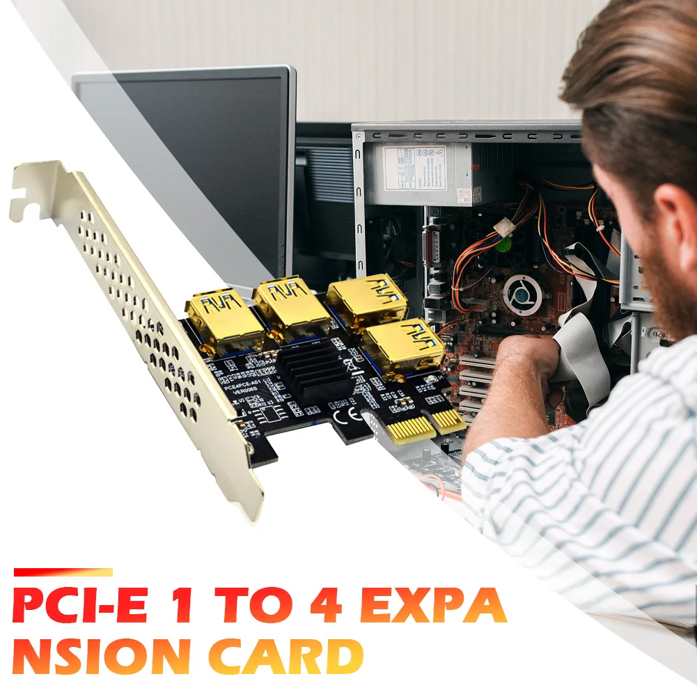 

2022 PCI-E to PCIe Adapter PCI-Express 1x to 16x Mining Riser Card 1 to 4 USB 3.0 Multiplier for BTC Miner