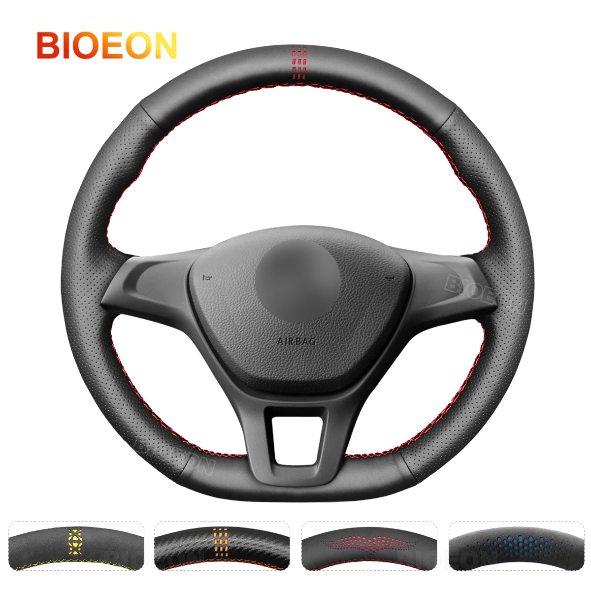 

BIOEON Steering Wheel Cover for Volkswagen VW Golf 7 Sportsvan Polo 5 6 Jetta Up! Passat Caddy Black Artificial Leather Wrap