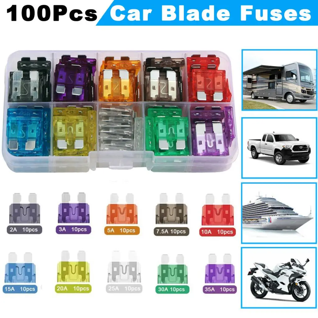 

100Pcs Standard Assortment Automotive ATC ATO Auto Fuses Kit Standard Medium Blade Fuse Car Fuse Kit Insurance Insert Lamp Light