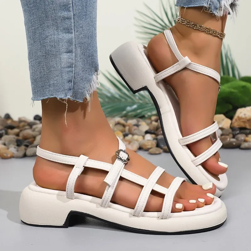 Женская обувь 2024 женские сандалии с пряжкой и ремешком модные повседневные узким