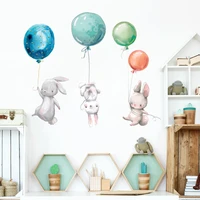 cartoon rabbits balloon wall stickers cute home kids room decor wallpaper adhesive wall furniture door house interior decoration