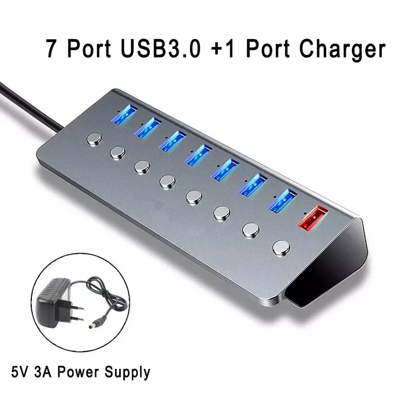 

Superior Quality USB 3.0 Splitter With 1 Port Fast Charging 7 Port USB3.0 Independent Witch Usb Hub With Power Adapter